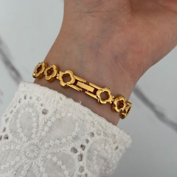 Sku0233 Retro Gold Blue Women Floral Watch Bracelet Stainless steel + gift bag